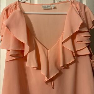 Peach Sleeveless Plus Size Blouse with ruffle sleeves